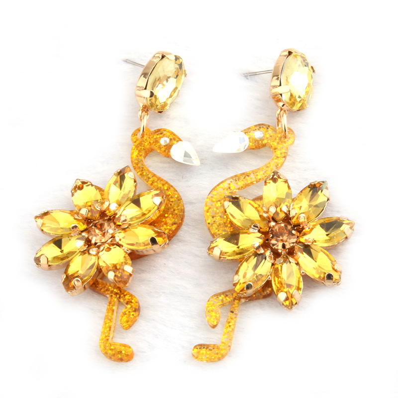 NeeFu WoFu 2023 Crystal Long Earrings Big Flamingo Large Earrings For Women Resin Brincos Brand earrings Ear Fine Jewelry Gift