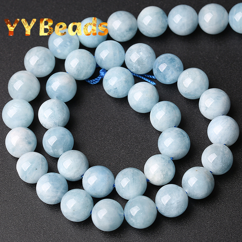 5A Quality Natural Blue Aquamarines Stone Round Beads For Jewelry Making DIY Bracelets Necklaces 15" Strand 4/ 6/8/10 /12 mm