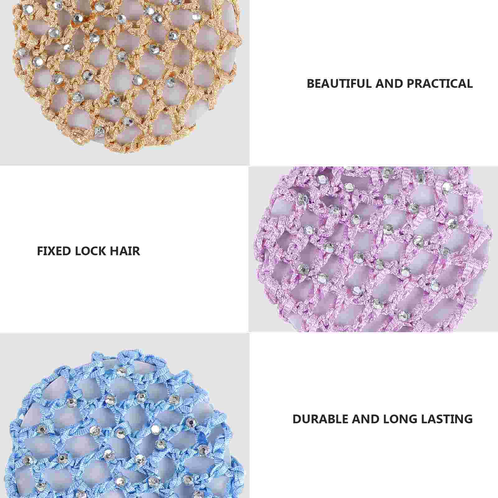 Hair Bun Cover Ballet Bun Cover Rhinestone Bun Hair Nets Crochet Snood Hair Net for Ballet Dance Skating Performance, 5PCS