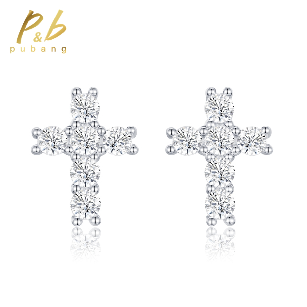 PuBang Fine Jewelry 925 Sterling Silver VVS1 GRA Moissanite Diamond Cross Stud Earrings for Women Men Anniversary Gift Wholesale
