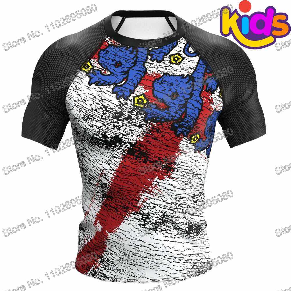 Kids England Surf Clothing BJJ MMA Boys Rash Guard Short Sleeve Diving T-Shirt Tight Swimwear Summer Beach Floatsuit Girls Tops
