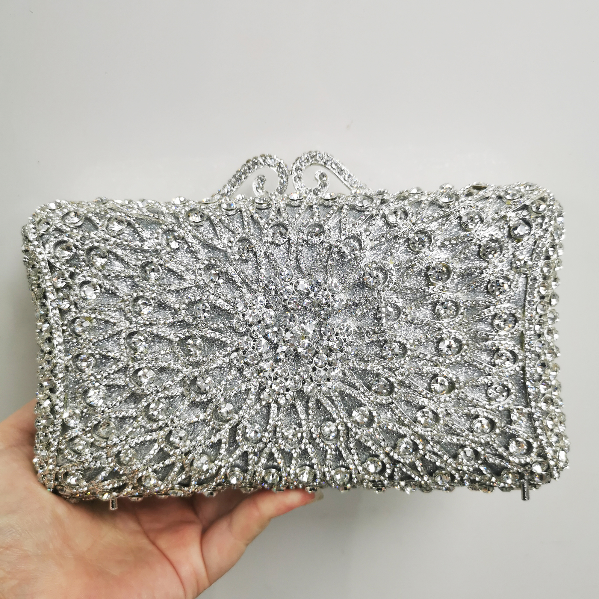 XIYUAN Women Silver Crystal Clutch Purse Handbags Ladies Stones Red Evening Bags Wedding Party Minaudiere Purple Clutches Bags