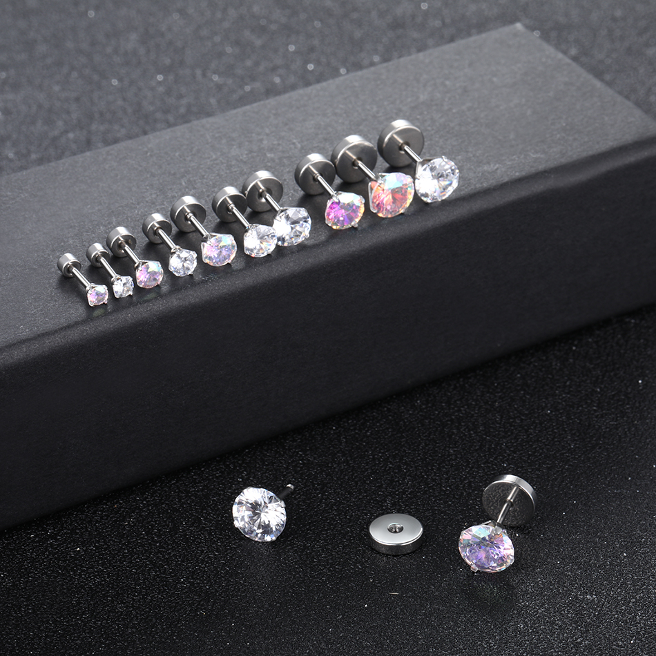 1PC Steel Earring Stud Ear Piercings 3-8mm Crystal Gem Ear Studs Earring 18G 6mm Cartilage Tragus Piercing Sexy Womem Jewelry