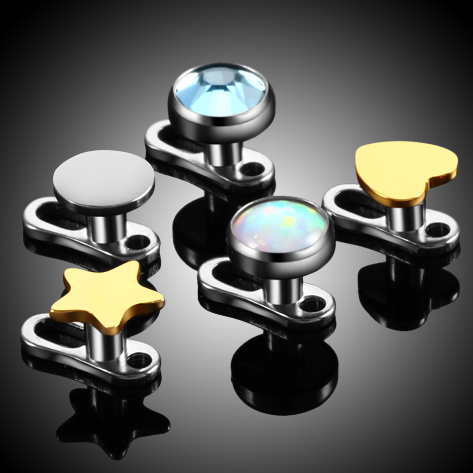 1PC Titanium Mixed Star Round Heart CZ Gem Style Dermal Anchor Top&Base Piercing Skin Diver Surface Piercing Sexy Girl Jewelry