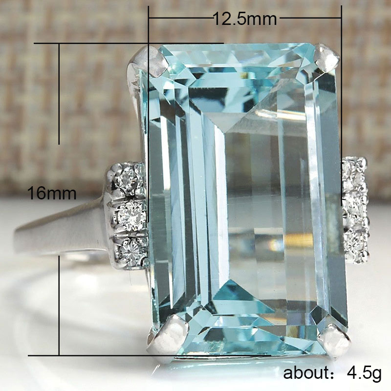 CAOSHI Trendy Oversize Sky Blue Square Cubic Zirconia Crystal Ring for Women Luxury Jewelry Cocktail Party Wholesale Size 5-12