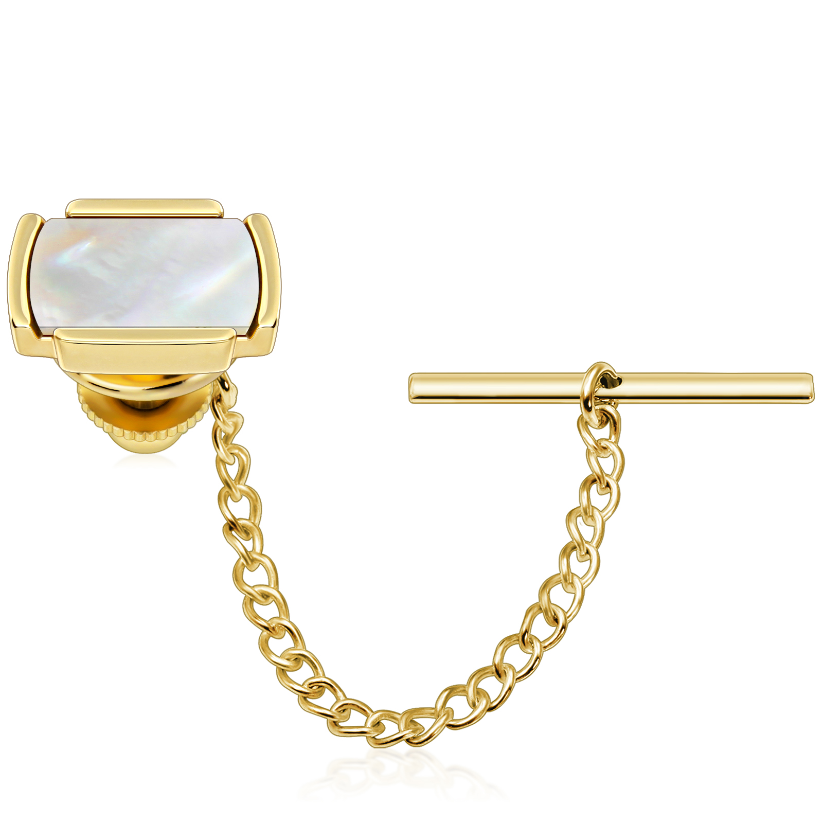 HAWSON Fashionable Metal Tie Tack/Pin with Safety Chain Golden Matte Metal Clutch Back Men's Jewelry Gift for Men