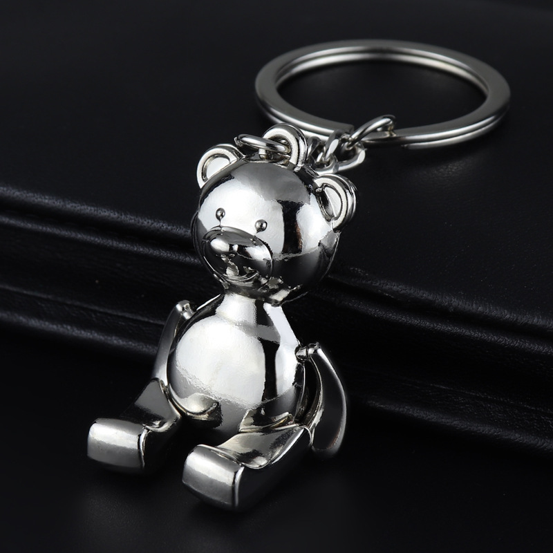 Flexible Metal Teddy Bear Pendant Keychain for Women Men Punk Alloy Charm Accessories Girls Animal Keyring Jewelry Birthday Gift