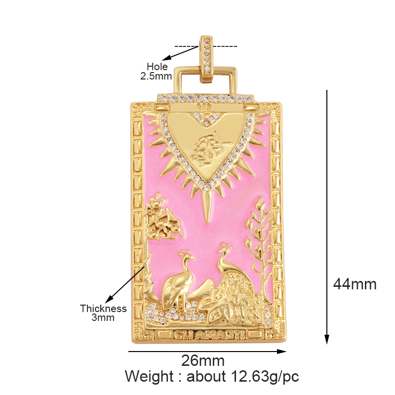 Enamel Tarot Cards Focal Mega Pendant,New 18K Real Gold Plated Shell DIY Jewelry Accessories for Bracelets Necklaces Making M07