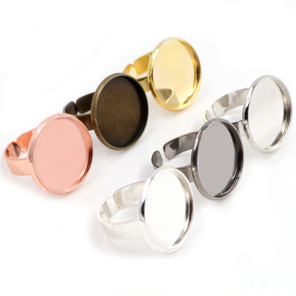 12mm Classic 8 Colors Plated Brass Adjustable Ring Settings Blank/Base,Fit 12mm Glass Cabochons,Buttons;Ring Bezels