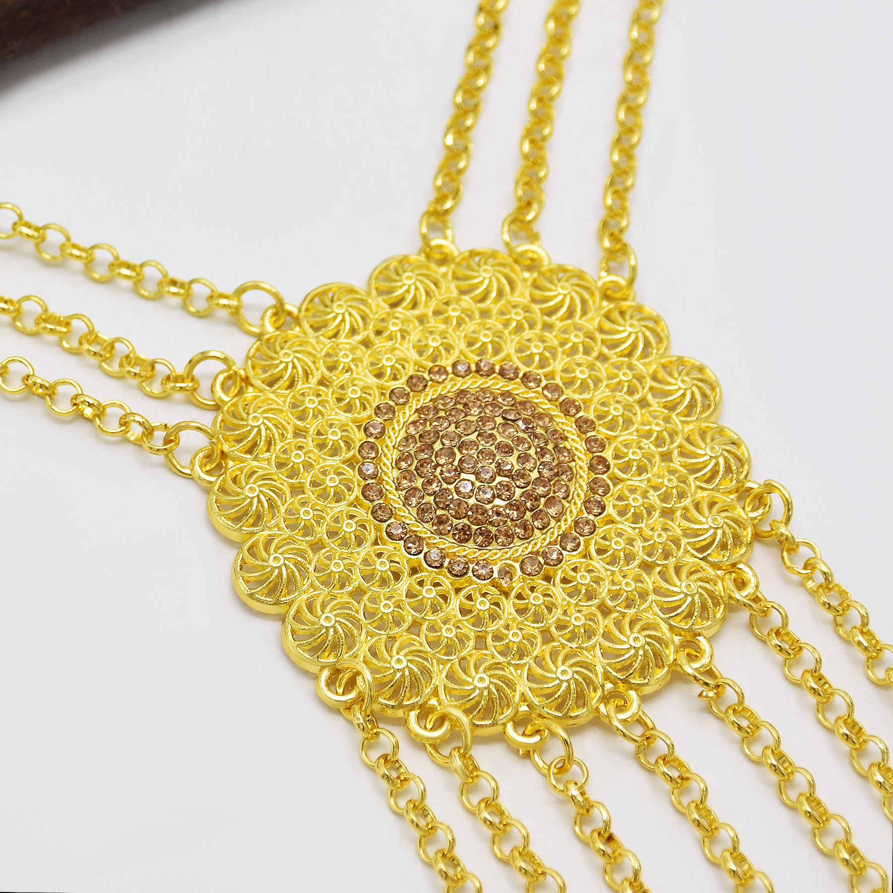 Gold Plated Hollow Flower Long Chain Water Drop Tassel Necklace Earring Jewelry Set Bohemian Ethnic Sunflower Shape Jewelry
