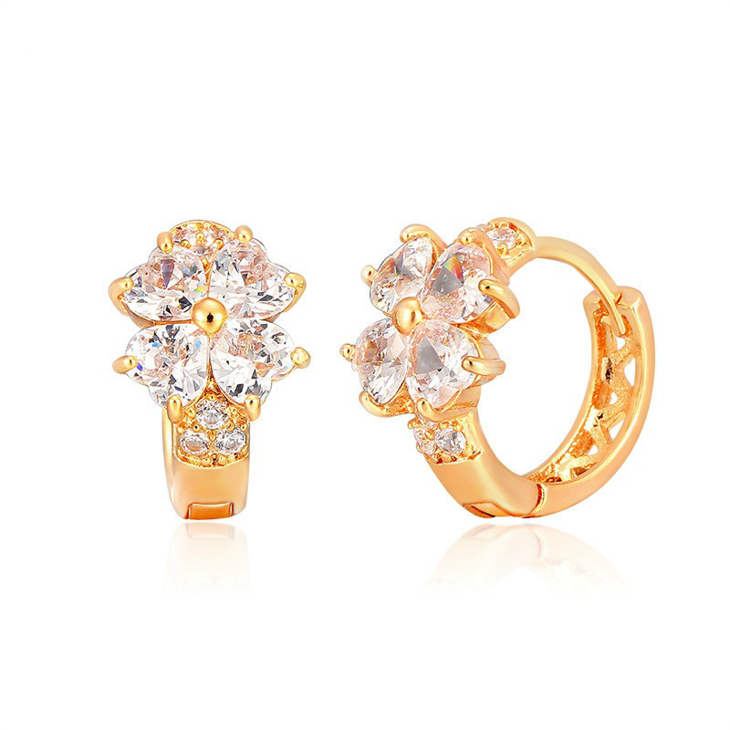 Luck Four Leaf Clover Flower Love Heart CZ Circle Small Loop Huggie Hoop Earrings For Women Child Girls Kids Gold Color Jewelry