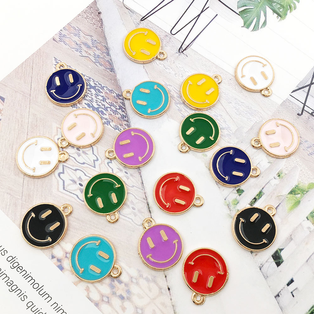 Hiqh Quality 20 Pieces/Lot Diameter 10mm Gold Color Cute Smile Face Charm Enamel Charms For Jewelry Making