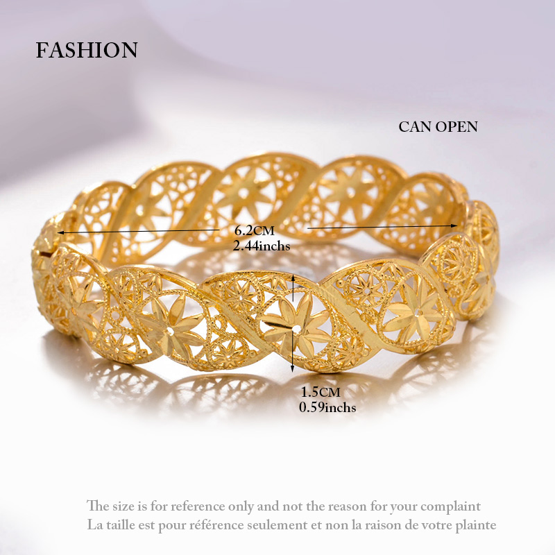 Wando 1Pcs/lot Gold Colour Bangle for Women Round Hollow Pattern Fine Bracelet Ethiopia/Dubai Jewelry Gifts Ramadan Newest