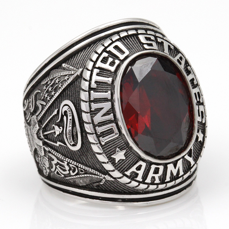 Army Military Soldier Veteran Superb Gems Stone Sterling Silver Ring