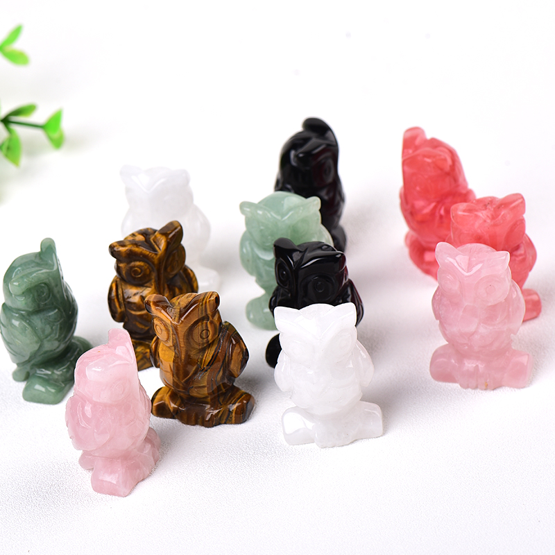 1PC 100% Natural Stone Carved Owl Animal Ornaments Tigers Eye Crystal Stone Crafts Handmade Figurine Home Decor collect DIY Gift
