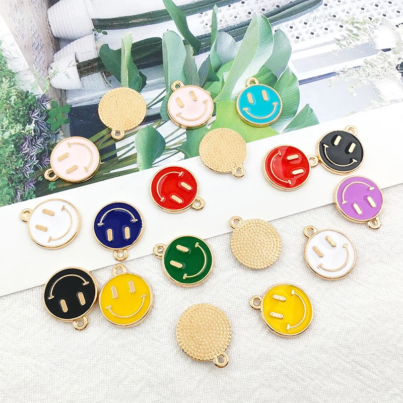 20pcs/lot Cute Smile Enamel Metal Charm Smiling Face Pendant Charms for Necklace Bracelet Earring Diy Jewelry Making Accessories