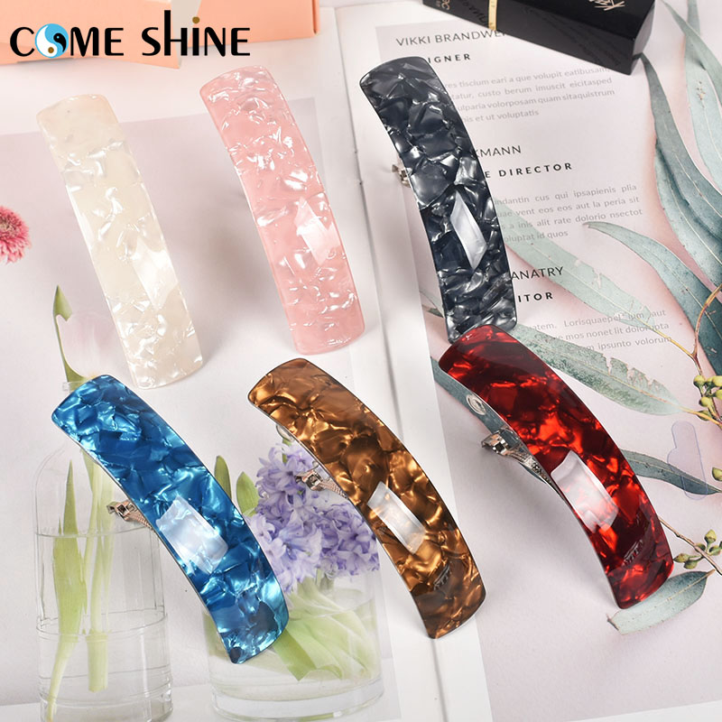 Come Shine 6 Pieces Set Retro Large Hair Barrettes Rectangular French Automatic Acrylic Hair Clips for Women Thick Medium Hair