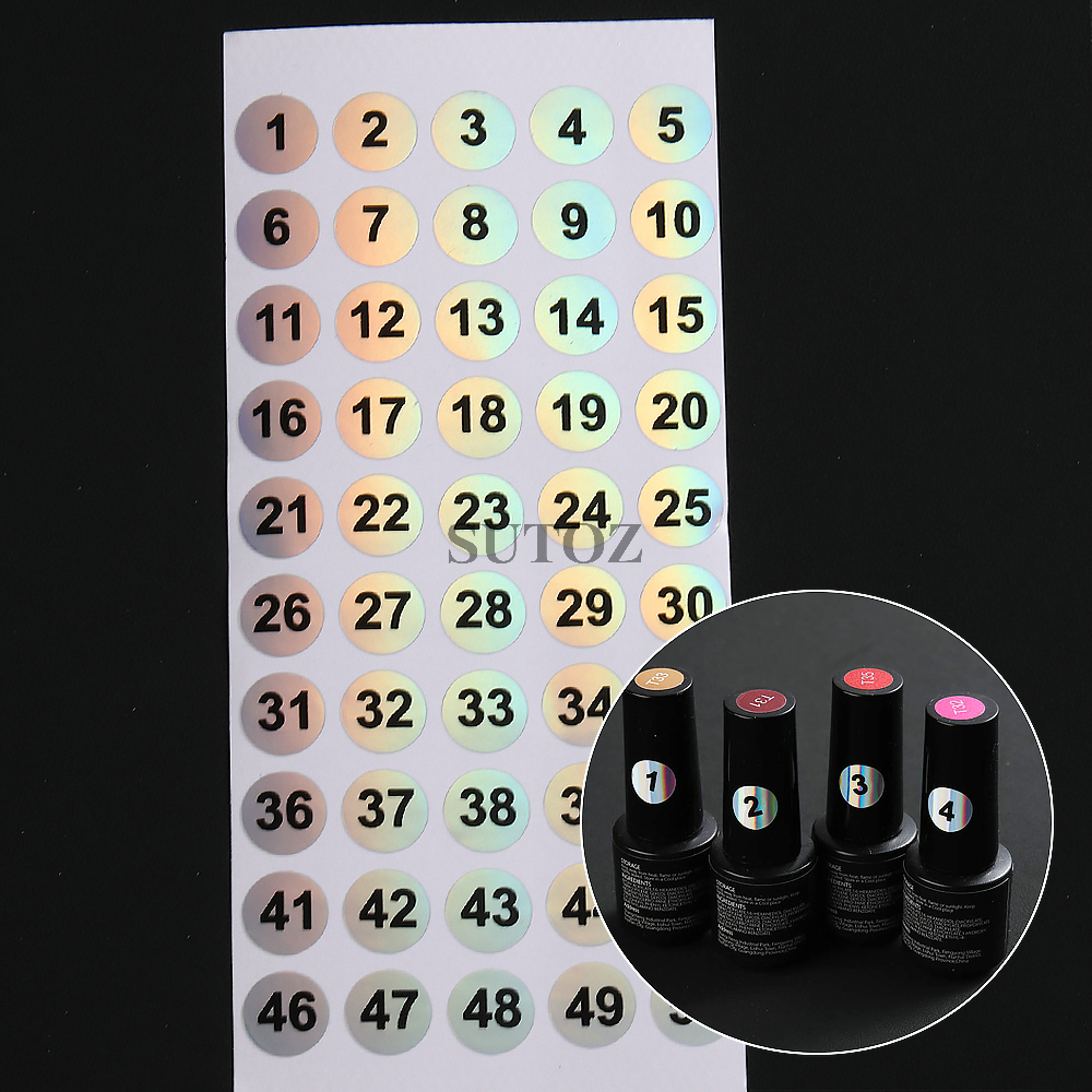10Pcs 3D Nail Polish Number Sticker Round Waterproof Label Sticker With Numbers 1 to 50 Laser Design Manicure Sliders NLNB1-50