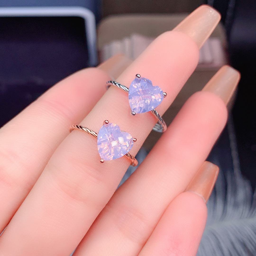 Simple Designs Lavender Quartz Amethyst Solitaire Heart Ring 925 Silver Engagement Twins Rings For Women Gift
