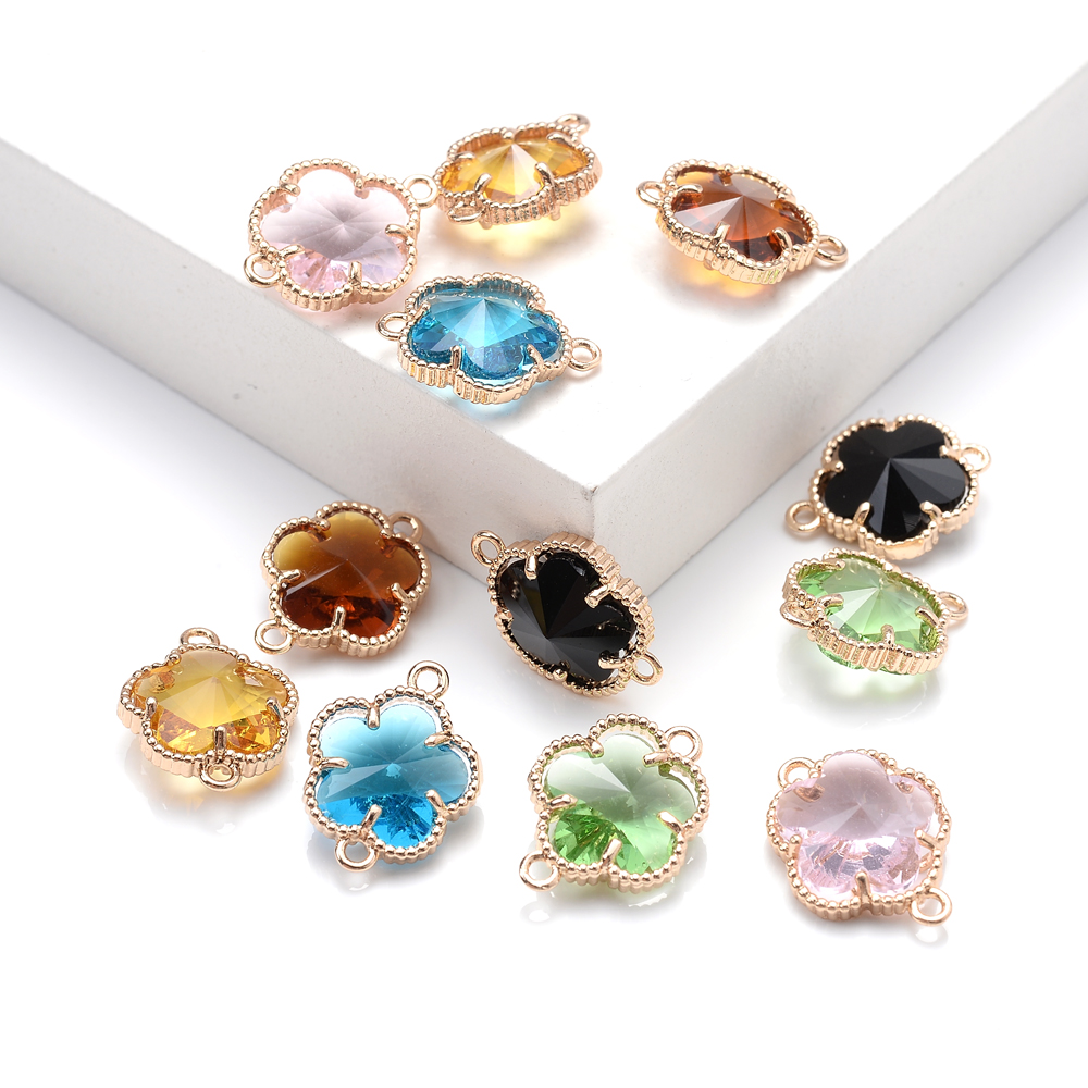 12x15mm 10pcs Crystal Charms Alloy Flower Shape Double hole Enamel Pendant For Jewelry Making Diy Necklace Bracelet Pendant