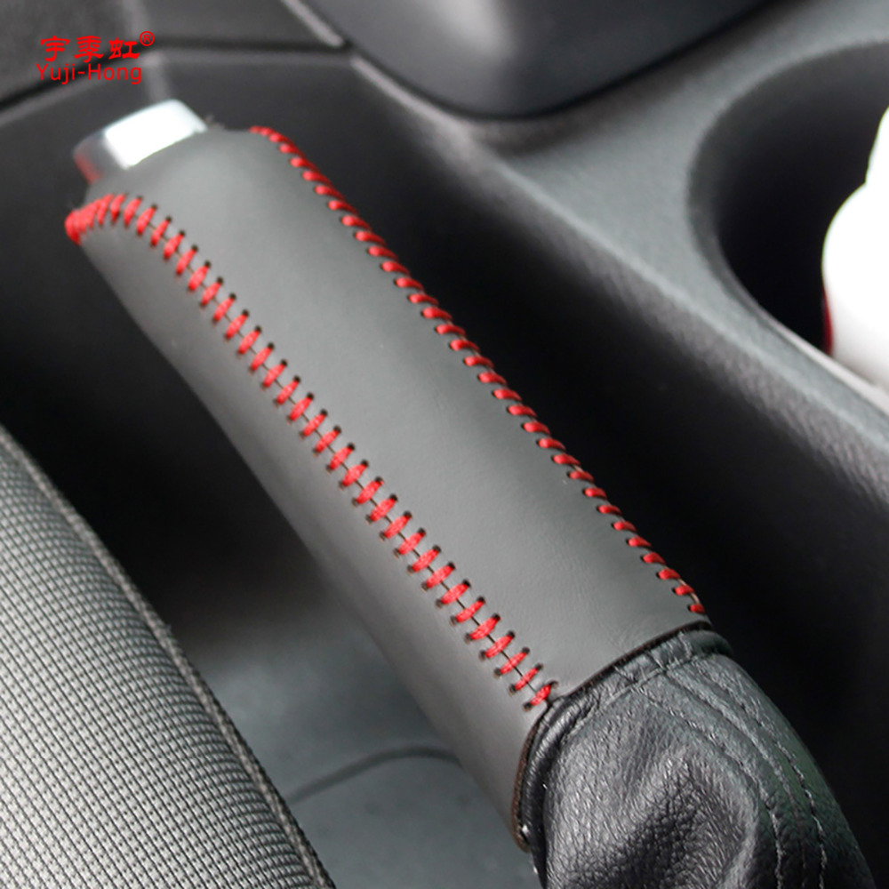 Yuji-Hong Car Handbrake Covers Case for Ford Fiesta 2009-2013 Auto Handbrake Grips Car-styling Genuine Leather Cover