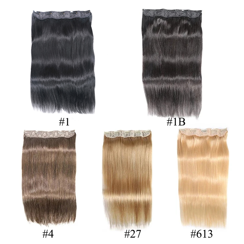 QHP Straight Hair Natural Clip In One Piece Real Human Hair Extensions Black Brown Balayage Brazilan Remy Hair 70g For Women 30%