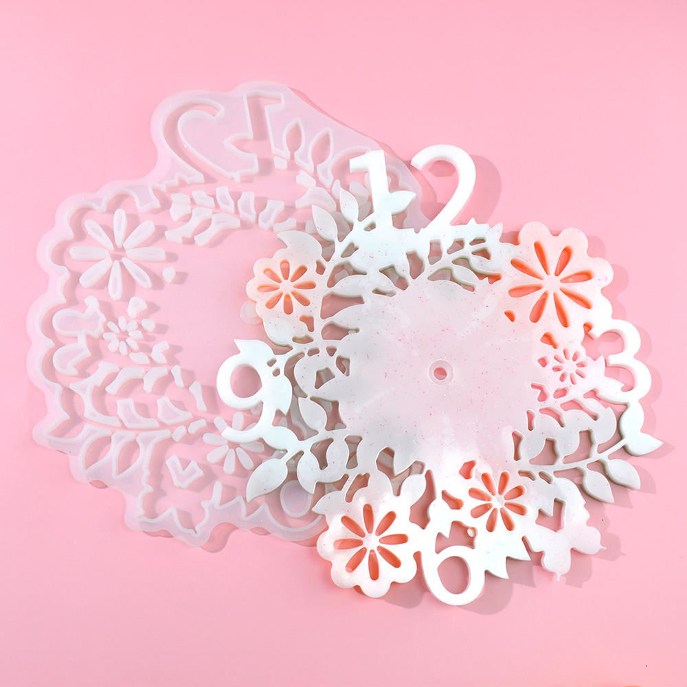 2021 New Style 26/32cm Big Size Flower Shape Clock Moule Silicone Epoxy Resin Molds Handmade Tool DIY Jewellery Making Supplies