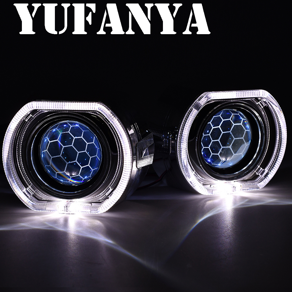8.0 Car Lens Angel Eyes DRL Black Shrouds For Car Retrofit 2.5'' Projector Honeycomb Auto Headlight H4 H7 H1 Lights Accessories