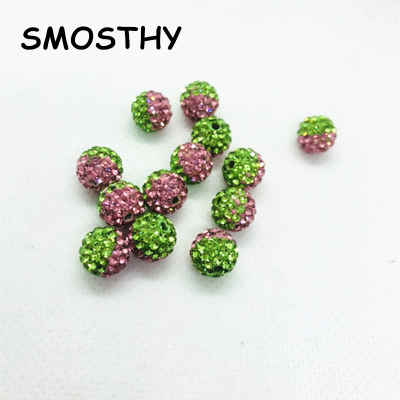 Bling Crystal Pink Green Pave Clay Spacer 10mm 12mm Women Sorority Greek Loose beads Bracelet Necklace Making OCB002,10pcs/lot