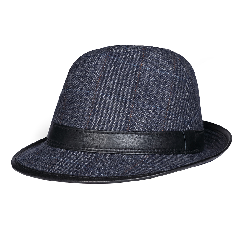 British Top Hat Fedora Caps For Men Male Genuine Leather Woolen Patchwork Jazz Gorras Gentleman Hip Pop Grid Sombrero Hombre