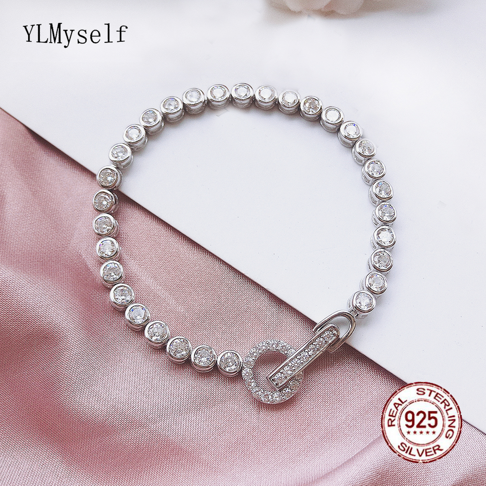 Real 925 Silver 15-19CM Bracelet 3MM Shiny Cubic Zirconia Lovely Jewelry Eternal Wedding Gift Beautiful Fine Jewellery For Women