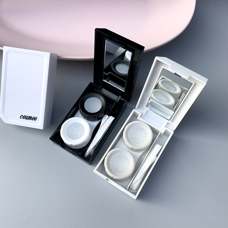 INS Matte texture solid color contact lens case with mirror MINI Fresh beauty lens case contact lens storage box gift