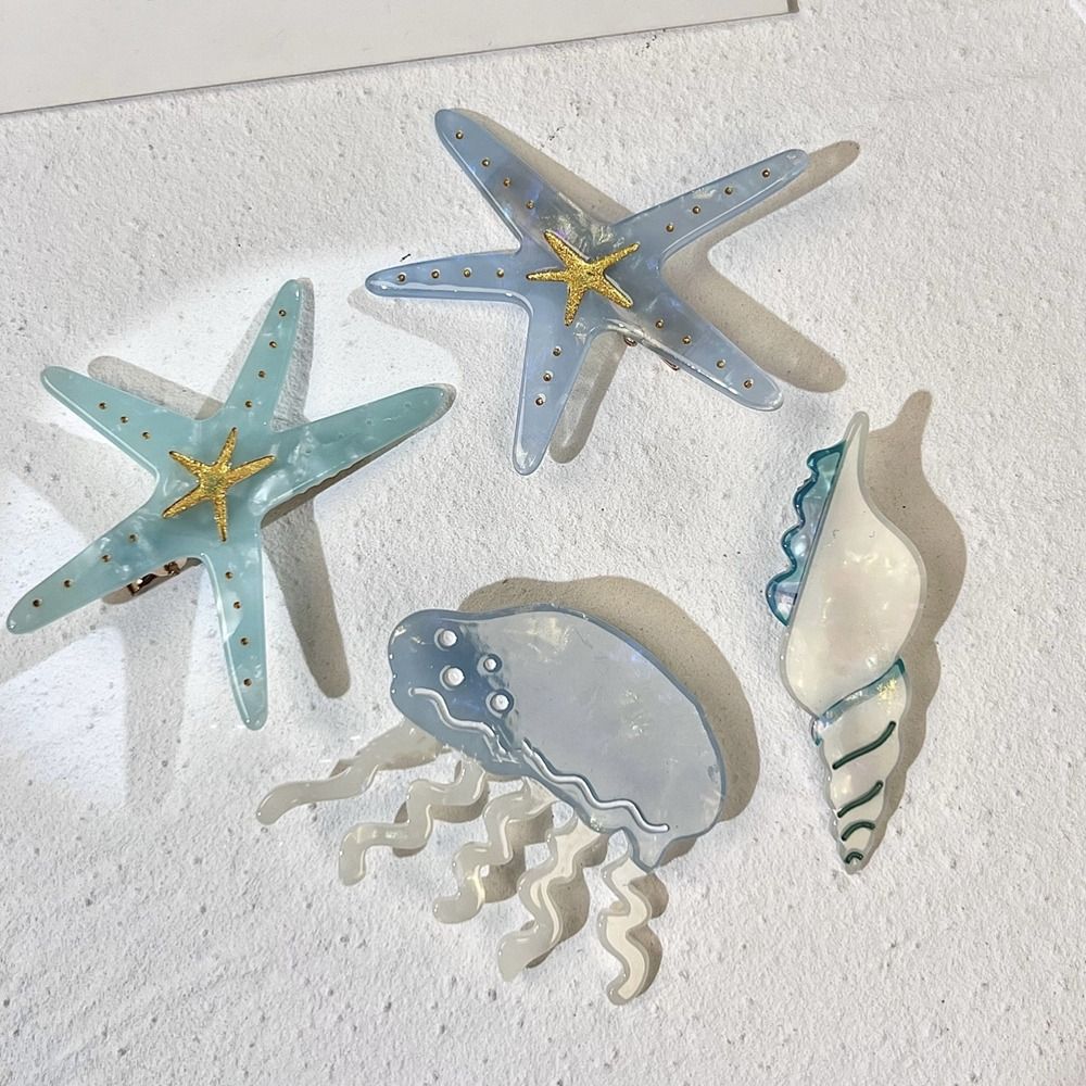 Starfish Acetate Hair Clip Hair Barrettes Acetic Acid Jellyfish Hair Clips for Women Conch Geometry Shape Hairpin for Student