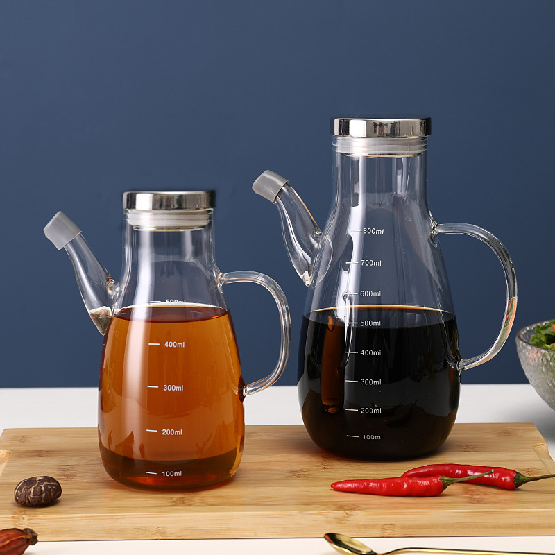 High Borosilicate Olive Pot Dispenser Can Cruet Vinegar Bottles Cooking Oil Glass Bottle