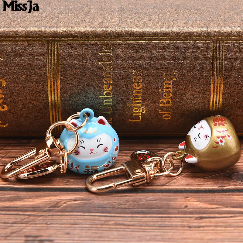 60Styles New Japanese Cute Lucky Cat KeyChains Car Bag Decor Water Sound Bell Pendent Charm