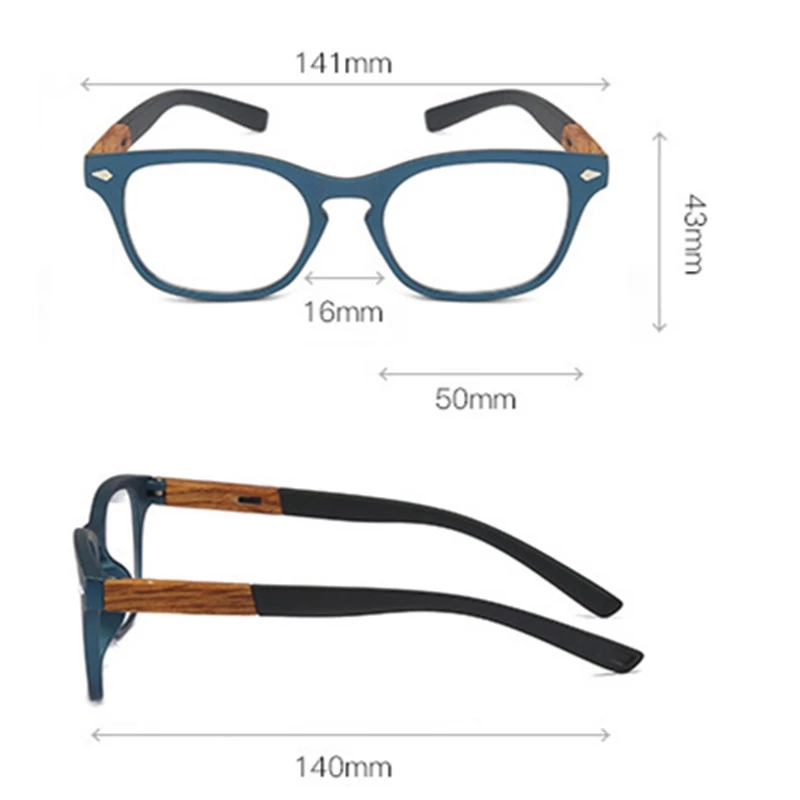 May Flower Square Retro Vintage Wood Reading Glasses Men Dioptric Glasses Women Glasses For Sight Plus Wood Grain +1.5+2+3.5+4