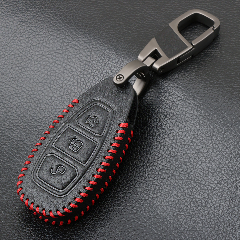 Leather Car Styling Key Remote Key Fob Case Cover Keychain for Ford Fiesta Focus 3 4 MK3 MK4 Mondeo Ecosport Kuga Focus ST