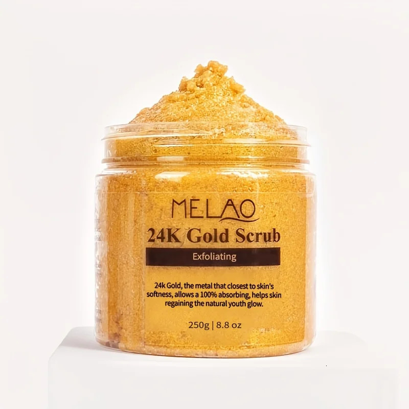 MELAO 24K Gold Scrub Exfoliate Face Body Salt ScrubPore Cleanser Shower Scrub For Men Women 240624