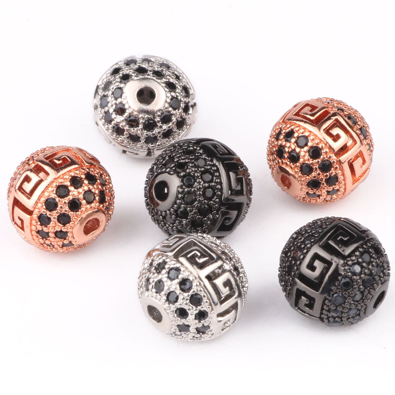 3pcs 4/6/8/10/12mm Brass Micro Pave Cubic Zirconia Bead Metal CZ Spacer Ball Bead for Jewelry Making Diy Charm Bracelet Supplies