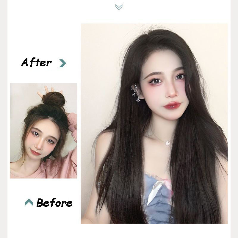 WIGSIN Synthetic Long Straight Hair Extensions No Clip Hairpiece Blonde Black Women's Fish Line Fake Hairpiece Extension