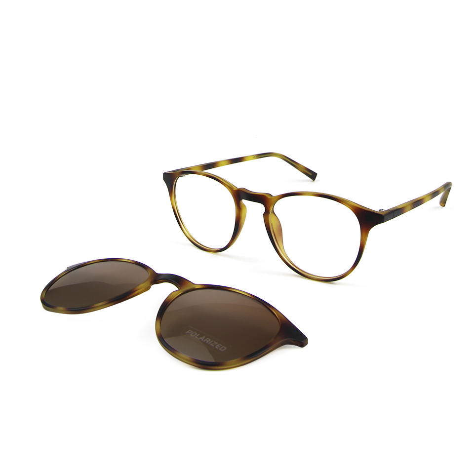 New Transparent Gray Round Eyeglasses Frame With Magnetic Polarized Clip On Sunglasses Women Designer TR90 Flexible Frame Glass
