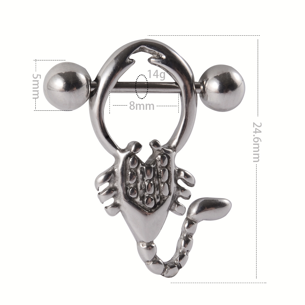 2Pc Surgical Steel Lobster Crab Nipple Barbell Piercing Zen Chain Dangling Nipple Shield Tongue Bar Body Jewelry 14gX6mm