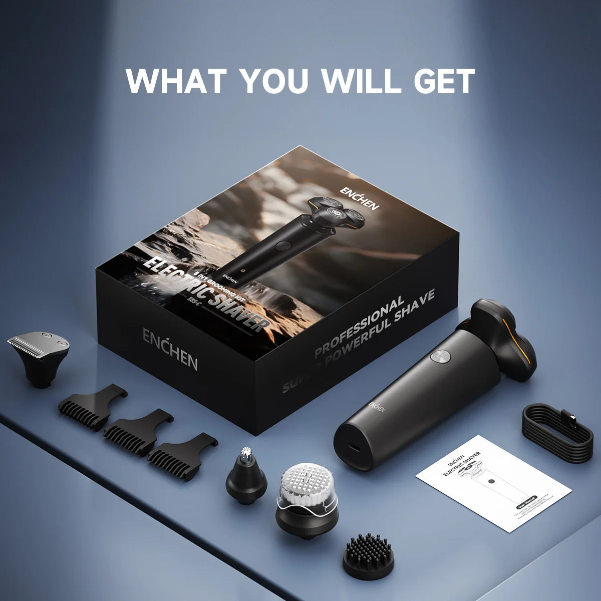 ENCHEN X8S-C Electric Shaver With 4 Replacement Heads Multi-Purpose Waterproof Type-C Rechargeable Portable Men Beard Trimmer 240624