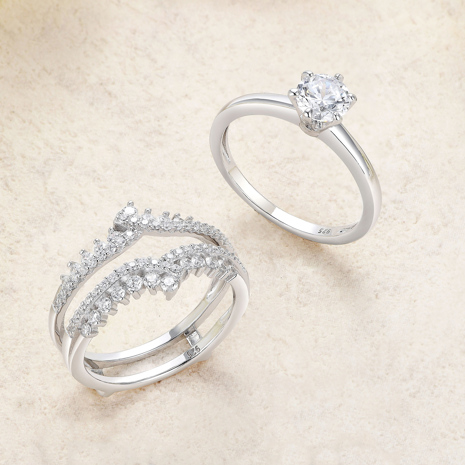 Newshe 925 Silver Original Wedding Rings for Women 1.8Ct Round Cut Cubic Zircon Jewelry Engagement Ring Enhancer Band Bridal Set