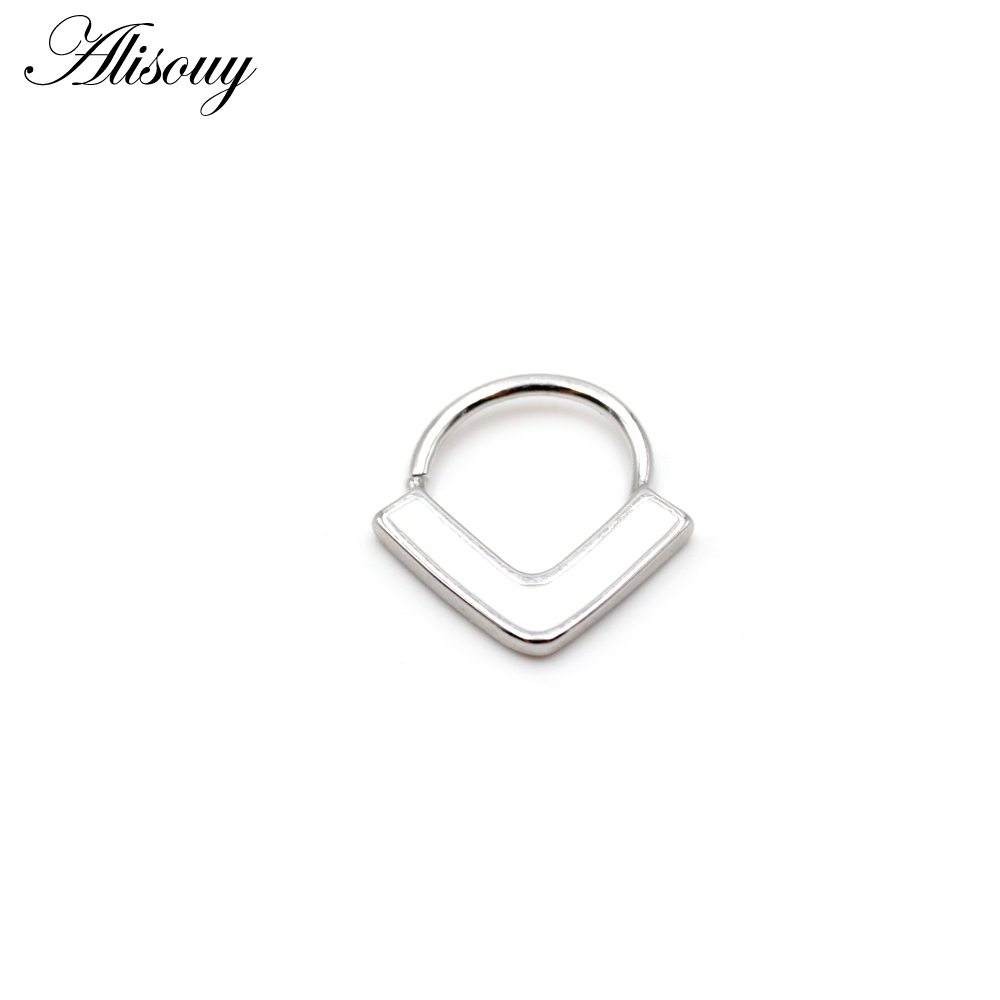 Alisouy 1pc Copper 16G V Pattern Enamel Clicker Nose Septum Ring Segment Daith Helix Hoop Nostril Earring Body Piercing Jewelry