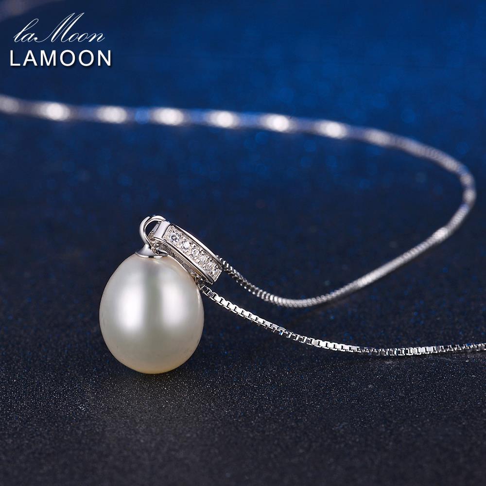 LAMOON Freshwater Pearl 925 Sterling Silver Pendant Necklace For Women 18K Rose Gold Plated Pearl Necklace Fine Jewelry LMNI047