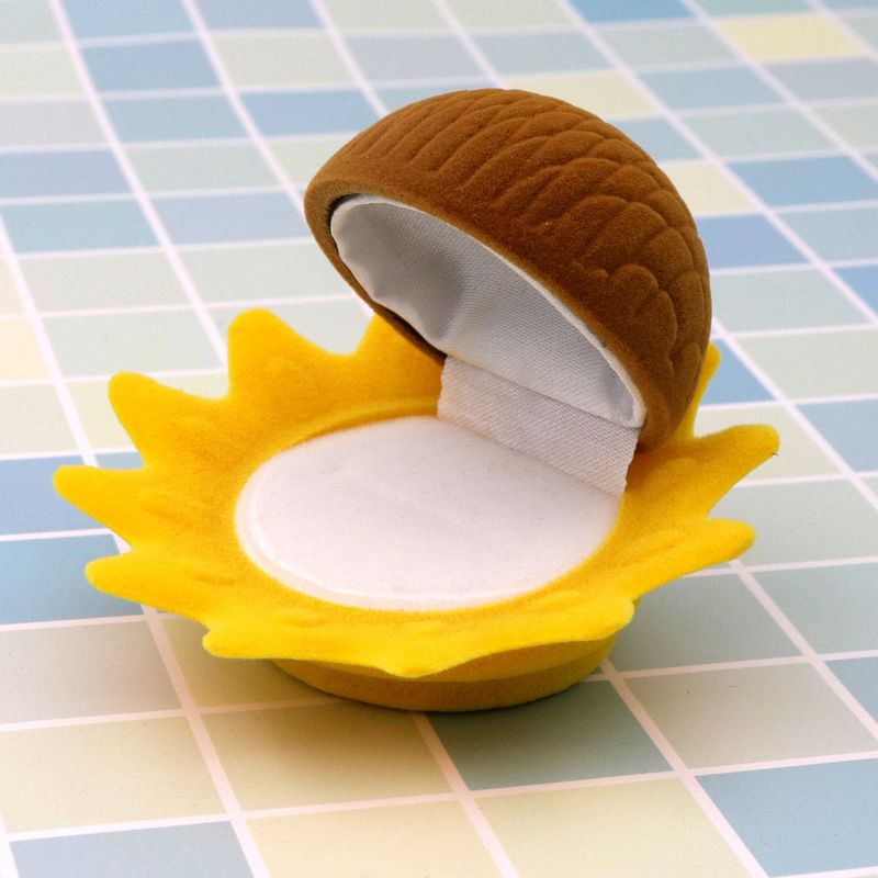 Yellow Sunflower Velvet Ring Box Earrings Present Gift Boxes Packaging For Jewelry Wedding Engagement Display Holder Wholesale