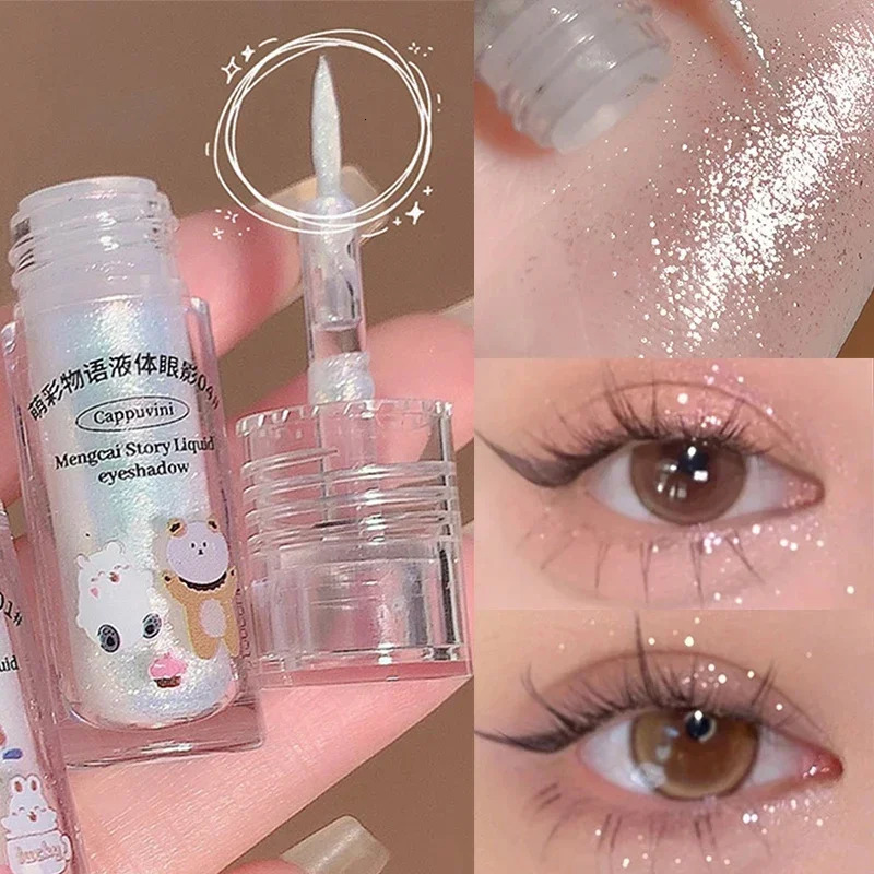 Liquid Eyeshadow Glitter Highlighter Cute Bear Sequin Glitter Eye Shadow Waterproof Pearlescent Eyeliner Lying Silkworm Cosmetic 240624