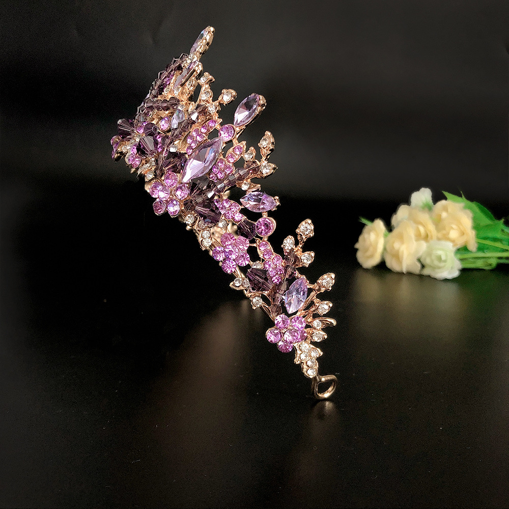 KMVEXO Bridal Crown Wedding Hair Accessories Purple Crystal Rhinestone Bride Tiaras and Crowns Headpiece Diadema Hair Ornament
