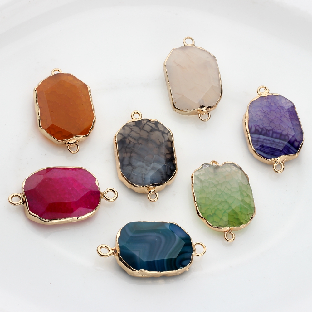 Natural Stone Charms Pendant Colorful Birthstone Double Hole Connector Charms 1pcs For DIY Jewelry Bracelet Accessories